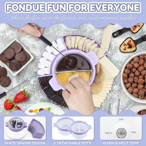 Party Desserts Electric Fondue Pot Set with 2 Pots, Melting Chocolate Warmer for Dipping, Candy & Chocolate Melting Pot, Fondue Pot Electric Set, Fondue Forks Included, 2.5 Cups, Lavender - color: Lavender