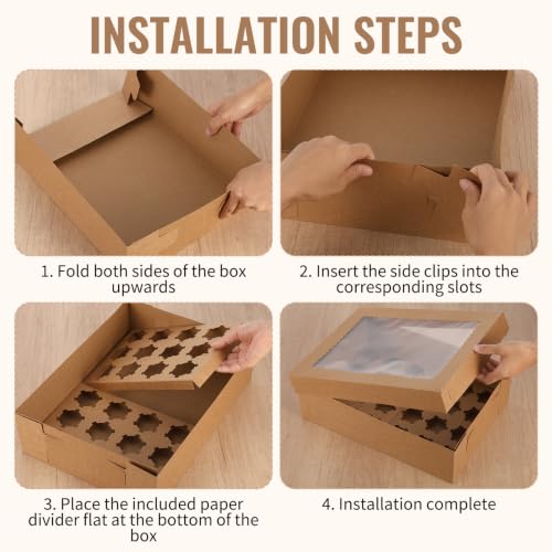 20 Pcs Brown Cupcake Boxes 24 Standard Cupcake, Kraft Paper Bakery Box - color: Brown (20 Pack)