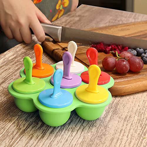 Silicone Popsicle Molds 7-cavity DIY Ice Pop Mold with Colorful Sticks For egg biting ice cream molds storage containers non stick cake molds (Green) - color: Green