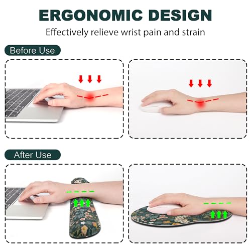 Ergonomic Mouse Pad with Wrist Rest and Keyboard Wrist Rest, Mousepad - color: Green Flowers