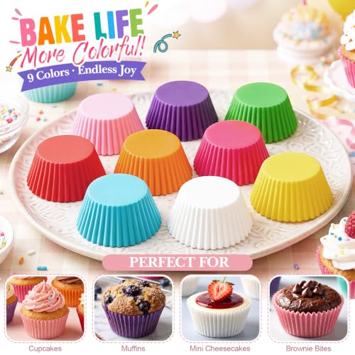 900 Pcs Rainbow Cupcake Liners, Colorful Standard Baking Cups - color: Solid Color