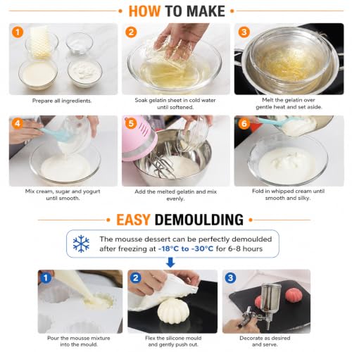 OCPO Kitchen 3D Mini Ball Silicone Mousse Cake Mold, 15 Cavities