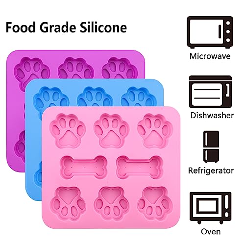 Paw Print Mold Dog Treat Mold Bone Silicone Molds 3 Pcs Dog Treat Molds for Baking Dogs Paw Puppy Treat Ice Cube Trays Cookies Chocolate Candies - color: A