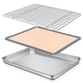 P&P CHEF 12.5 x 9.7 x 1 Inch Toaster Oven Pan Tray with Rack and Mat - 3Pcs - size: 12.5 x 9.7 x 1 Inch
