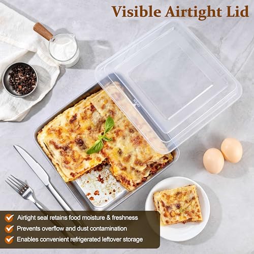 LIANYU 9 Inch Baking Pan Set with Lid, Square Cake Pan for Lasagna Brownie - size: 9 x 9 Inch