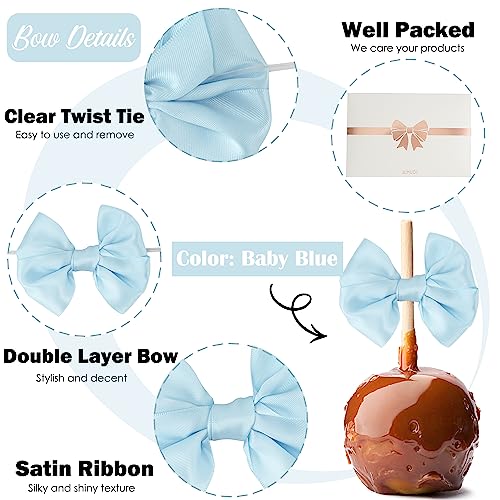 AIMUDI Baby Blue Bows Satin Ribbon Twist Tie Bows for Treat Bags 3.5" Small Bows for Gift Wrapping Premade Bows for Cake Pops Candy Apple Baby Shower Party Decor -24 Counts - color: Baby Blue