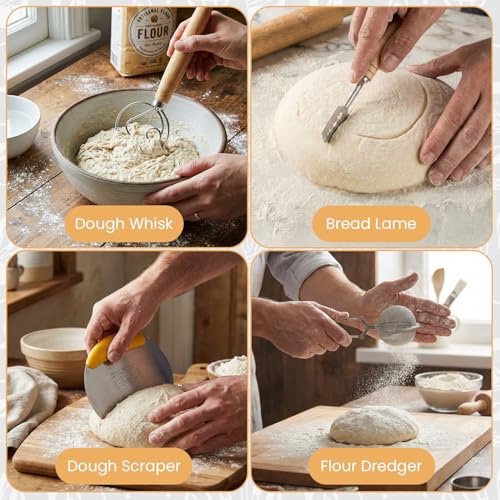 Sourdough Starter Kit with Round & Oval Banneton Bread Proofing Basket