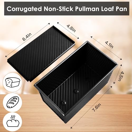 Pullman Sandwich Bread Loaf Pan with Lid, Nonstick Aluminized Steel - color: Black, size: 8.3inch