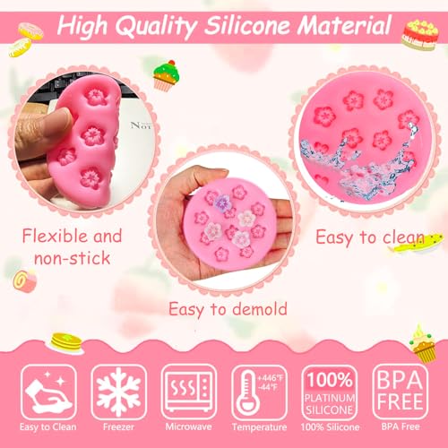 5Pcs Flower Silicone Candy Mold, Mini Daisy Flower Fondant Chocolate Silicone Molds for Cake Decorating Small Polymer Clay Molds Resin Mold for Baking Soap Ice Cube Wax Melt - color: Mini Flower mold