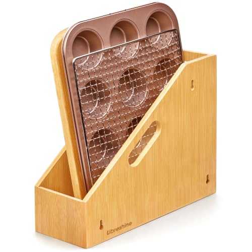 Libreshine Slim Bamboo Cutting Board Holder & Baking Sheet Organizer