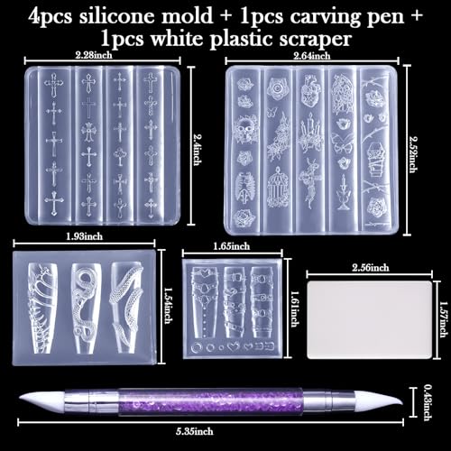Laza 4pcs Gothic Silicone Nail Art Molds 3D Skull Rose Shaped Nail Molds - color: Skull rose