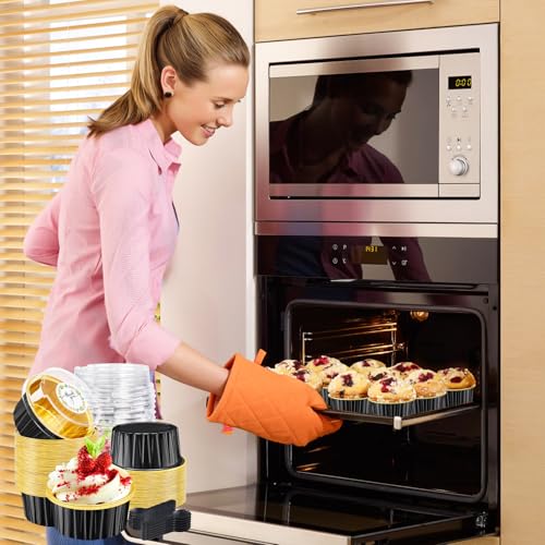 Round Mini Cake Pans with Lids, 5oz Disposable Small Baking Tins, Black - color: Black Gold 60pcs