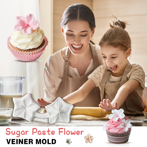 KALAIEN Flower Cupcake Toppers Silicone Mold Flower Fondant Cake Molds