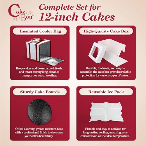 Cakebon 12" Cake Box Drum Insulated Bag Black Round Wrapped 1Pack - size: 12 inch, style: Black - 4 Pack