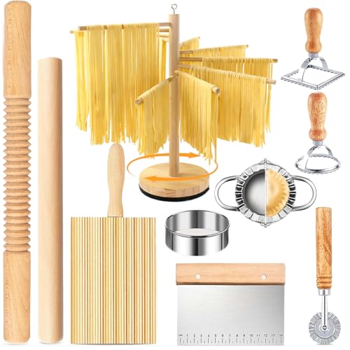 10 Pcs Pasta Making Tools, Pasta Making Kit with Pasta Drying Rack,2 Rolling Pins,Gnocchi Board,Pasta Cutting Tools,2 Ravioli Makers,Making Dumplings.All-in-One Pasta Making Accessories for Home - color: pasta rack 10 piece