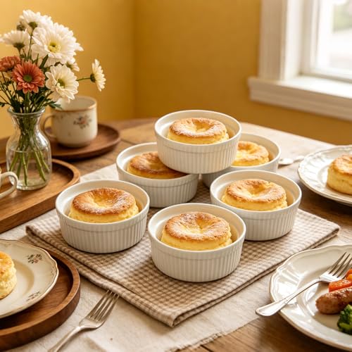 Cinf White Ceramic Ramekins, Set of 6, 10oz Soufflé Baking Cups - color: White-6Pack, size: 10oz-Individual Serving