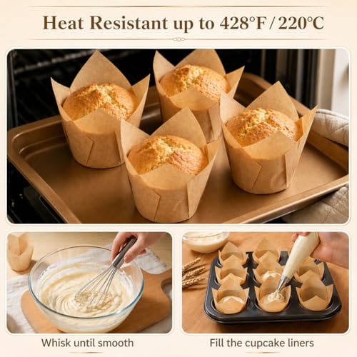 200 Pcs Natural Tulip Cupcake Liners For Baking, Greaseproof Muffin Liners