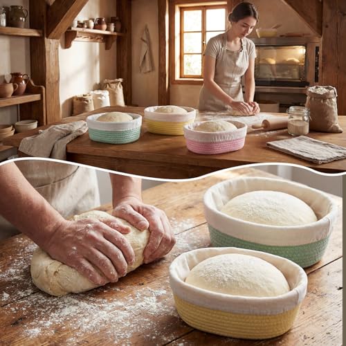 4 Pcs Oval Banneton Proofing Baskets 10 Inch - color: Rich Color, size: 10 Inch