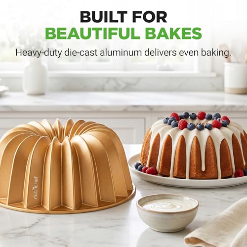 NutriChef Cake Pan - 10 Cups Die Cast Fluted Aluminum Cake Mold, Nonstick for Easy Release and Even Bake, Durable Design, Ideal for Desserts and Casseroles - style: Lines