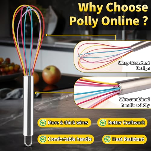 Silicone Whisk Set,Stainless Steel Handle Whisk 8" 10" 12" Rubber Whisks Cooking Non Scratch High Heat Resistant,Balloon Egg Beater for Whisking,Beating,Blending Ingredients,Mixing Sauces,Rainbow - color: Rainbow, size: 8" 10" 12"