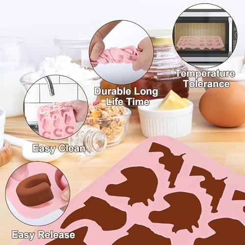 2 Pcs Cowboy Chocolate Silicone Molds, 15 Cavity Western Theme Cowboy Horse Boots Hat Molds Non-Stick Baking Molds for DIY Candy, Gummy, Ice Cubes, Jelly