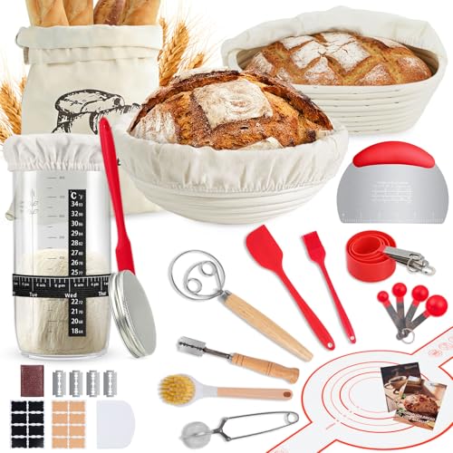 Sourdough Starter Kit Bread Baking Supplies, 10" Round Oval Banneton