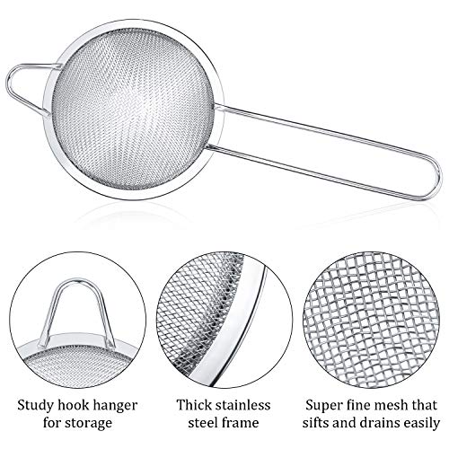 3 Pieces Cocktail Strainer Bar Strainer Fine Mesh Tea Strainer, 3.3 in (Pack of 2) - size: 3.3 Inches (Pack of 2)