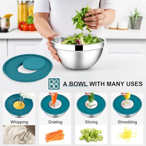 E-far Stainless Steel Mixing Bowls, 7PCS Mixing Bowls with Airtight Lids - color: Blue, size: 7 Regular Sizes