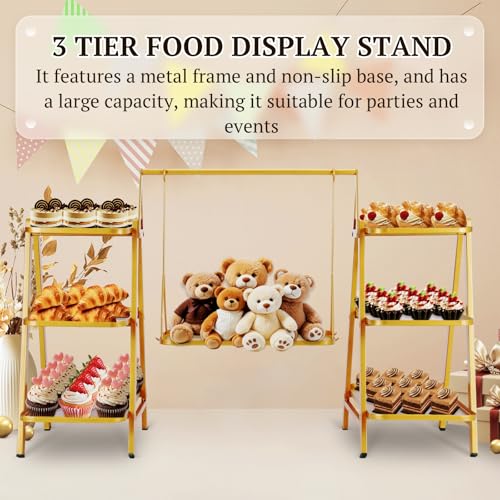 Metal 3 Tier Cupcake Stand, Swing Design,Cake Stand with Trays,Gold - color: 1-Gold