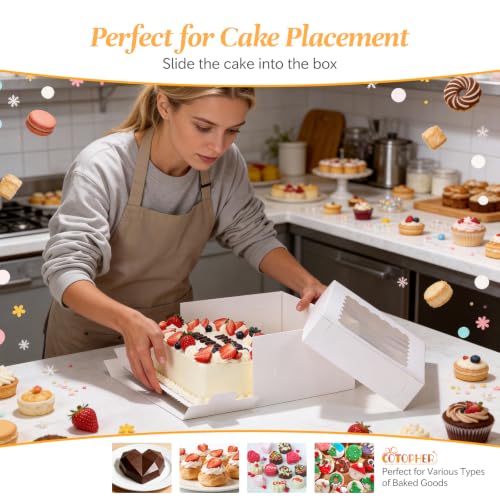COTOPHER 14x10x6 In Sheet Cake Boxes, 16pcs White Bakery Boxes with Window - color: White, size: 14x10x6inch