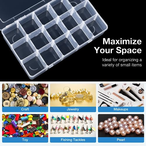 Bead Plastic Storage Organizer Box 2 Pack 15 Grids Adjustable Dividers - color: Clear-15 Grids*2