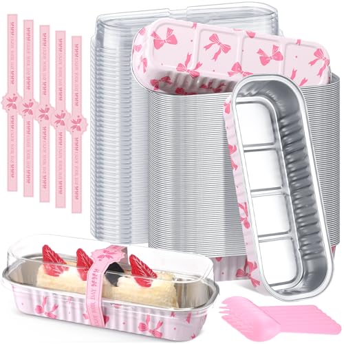 Tioncy 100 Pcs Mini Loaf Pans with Lids Spoons, Bow - style: Bow