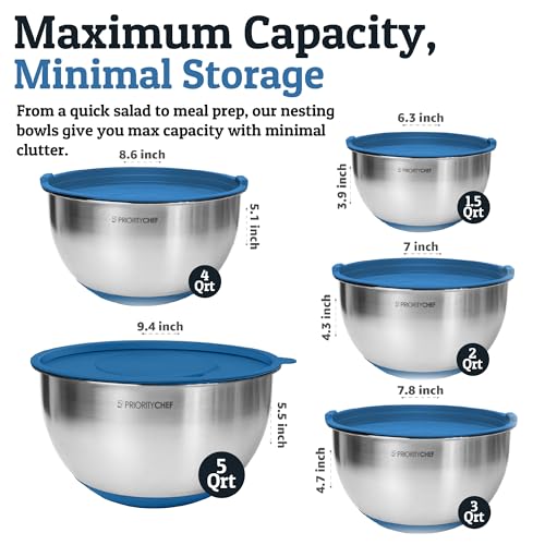 28pc Stainless Steel Mixing Bowls with Lids Set, 1.5-5 Qt, Blue - color: Utensils - Blue