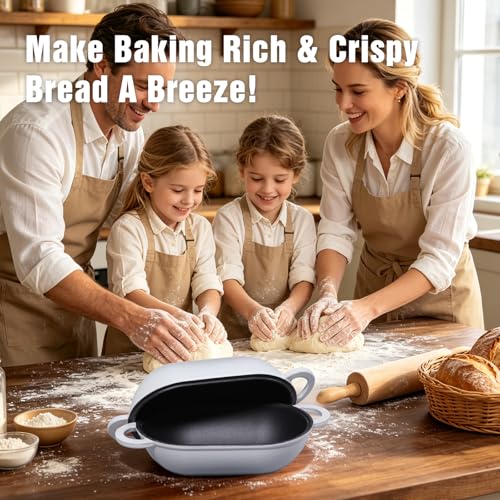 5 QT Enameled Cast Iron Sourdough Bread Oven, Loaf Pan with Lid - color: Light Gray, size: 5 QT