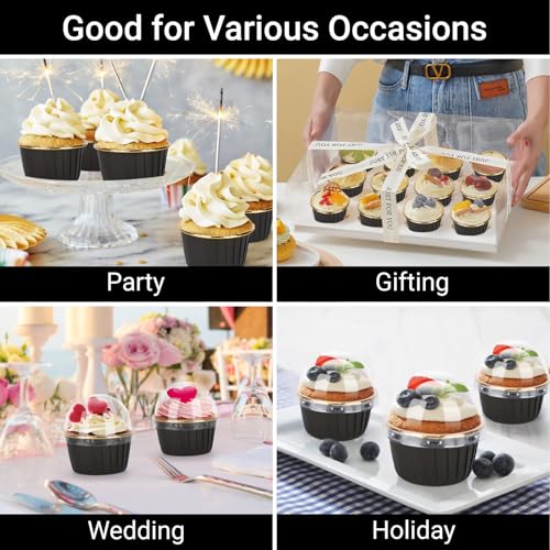 EUSOAR Disposable Ramekins with Lids, 3.5oz 50pcs Black Gold Mini Foil Muffin Cupcake Liners with Clear Lid, Aluminum Dessert Containers Baking Cups with Lids for Wedding Birthday Party Picnic - color: Black/Gold, size: 50pcs