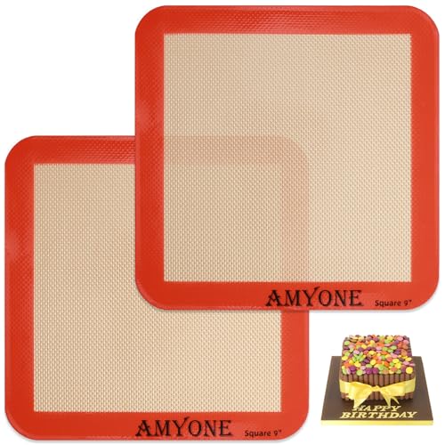 AMYONE Square Silicone Baking Mats for 9 Inch Baking Pan, Platinum, 2PCS - size: 9"L x 9"W