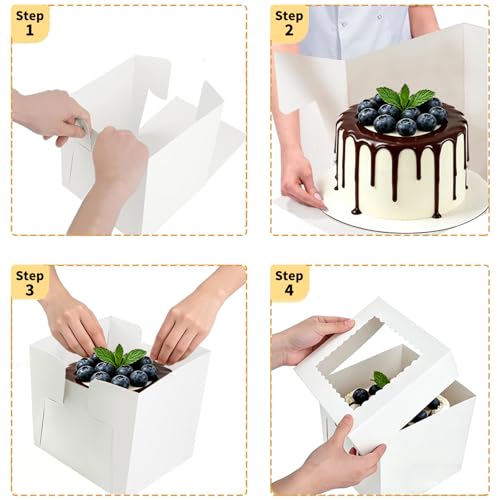 24 Pack Cake Boxes 12 Inch, White Bakery Boxes for Transport Bundt, Cajas Pasteles, Cookie, Pastries, Pie, Wedding, Birthday Tall Multi Layer Cake 12x12x8 in - size: 12x12x8"