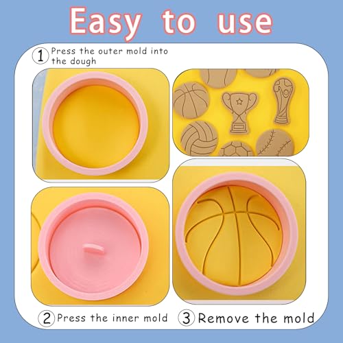 8 Pcs Sports Ball Cookie Cutters with Plunger Set 3D Soccer Cookie Stamps - color: Ball Cookie Cookie