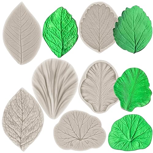 Sijiangmold Leaf Silicone Veining Mold Fondant Leaf Veining Mold Set Of 6 - color: Style D