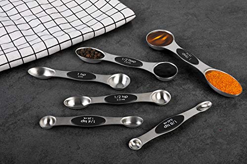 Magnetic Measuring Spoons Set of 6 Dual Sided Stackable Measuring Spoons - color: Black