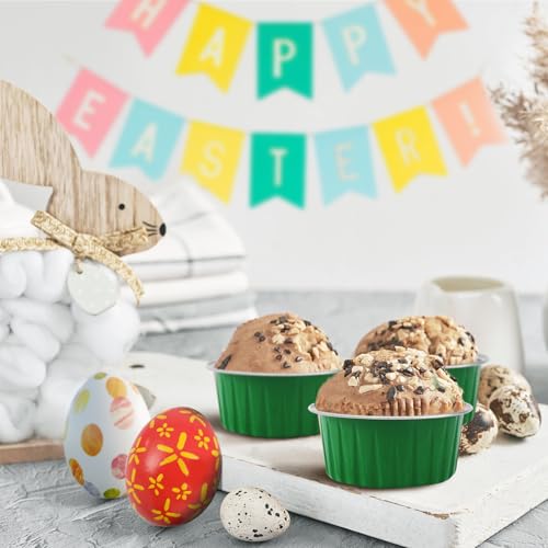St. Patrick's Day 50Pcs Mini Aluminum Foil Cupcake,5oz Baking Cups with Lid - color: Green