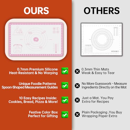 Silicone Baking Mat with 10 Recipes, Non Stick Silicone Mat for Pastry, Cookie, Macaron, Pizza,Bread, Surdough,Fondant, Extra Large and Dishwasher Safe - color: Pink, size: 26"L x 16"W