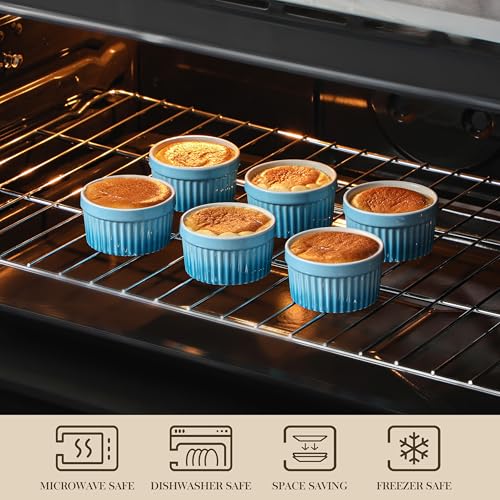 MALACASA 4 oz Ceramic Ramekins, Oven Safe Souffle Dishes, Set of 6, Blue - color: Blue, size: 4 Oz
