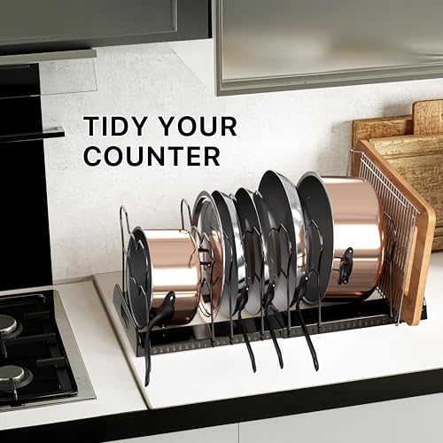 Simple Houseware Expandable Pan Rack 10 Adjustable Compartments, Black - color: Black, size: 10 Compartments