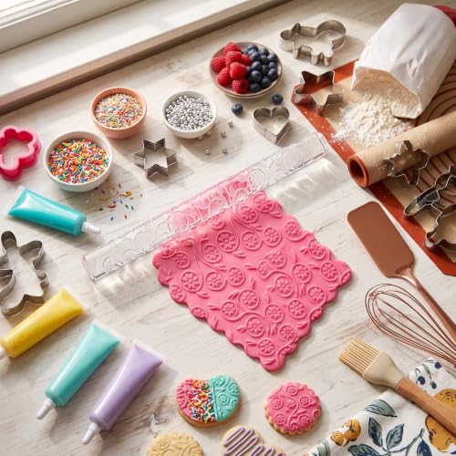 Rengue Floral Vine Embossed Acrylic Rolling Pin, 16×1cm Dough Roller (#26) - size: 52017 flowers and plants