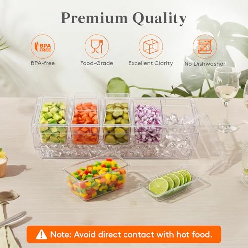 Lifewit Chilled Condiment Container with Individual Lids & Handle Design