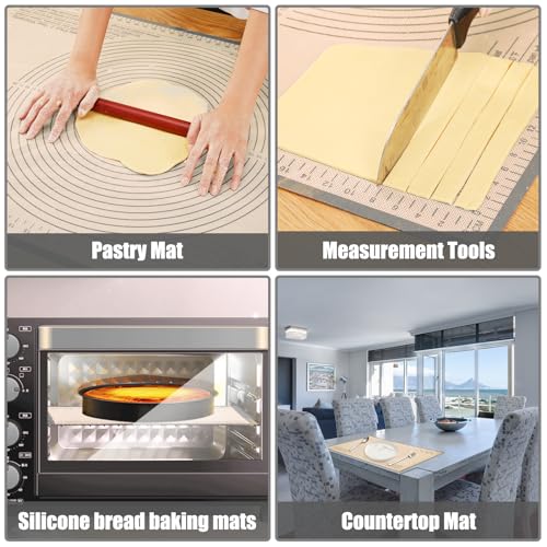 Silicone Pastry Mat 36x24 Inch Nonstick Baking Mat -Perfect for Dough, Pastry, Dough Rolling, Kneading Board, Pie Crust, Fondant, Pasta/Pizza, Kitchen Counter Mat - color: Gray, size: 24"L x 36"W