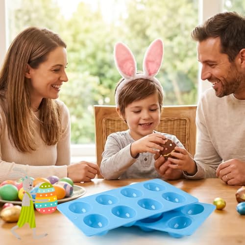 3Pcs 8-Cavity Easter Silicone Egg Molds, Egg Shaped Cake Pop Mold, Baking Supplies for Making Chocolate Jello Candy Dessert Muffin Mousse Pastry (Blue) - color: Blue