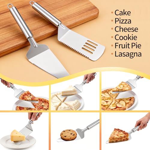 2PCS Pie Server Set Stainless Steel Pie Cutter and Server Set,Spatula with Serrated Edge for Cutting and Serving Cake, Pizza,Lasagna - size: 2PCS