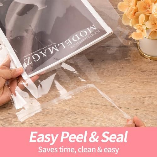 Docvania 100 Pcs 9x12 in Clear Cellophane Bags Self Sealing Resealable Adhesive Plastic Bags for Tshirt Package, Transparent Gift Bags for Clothing, Merchandise, Crafts,Party Favors - size: 9x12 Inch (Pack of 100)